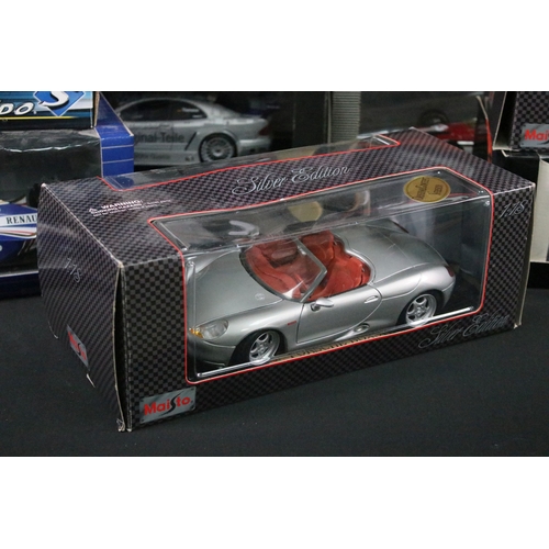 1191 - 11 Boxed 1/18 diecast model cars featuring 5 x Maisto (Jaguar S-Type 1999, Porsche Boxster, etc), 1 ... 