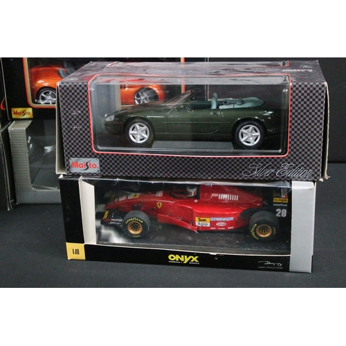 1191 - 11 Boxed 1/18 diecast model cars featuring 5 x Maisto (Jaguar S-Type 1999, Porsche Boxster, etc), 1 ... 