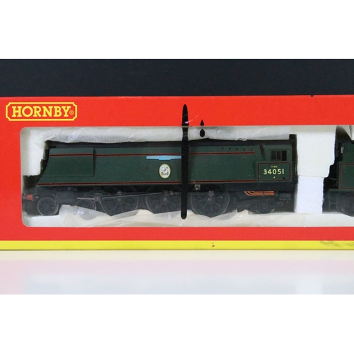 34 - Four boxed Hornby OO gauge locomotives to include R2385 BR 4-6-2 West Country Class Winston Churchil... 