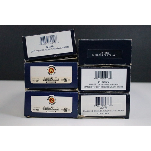 42 - Six boxed Bachmann OO gauge locomotives to include 32-778 Class 37/0 Diesel BR Green Centre Head Cod... 