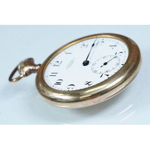 387A - Omega open face pocket watch having a white enamelled dial with arabic numerals to the chapter ring ... 