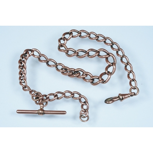 389 - 9ct gold curb link pocket watch chain with T bar and dog lead clasp. Each link marked 375. Chain mea... 