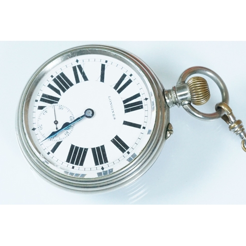 391A - Longines railway pocket watch having a white enamelled face with roman numerals to the chapter ring ... 