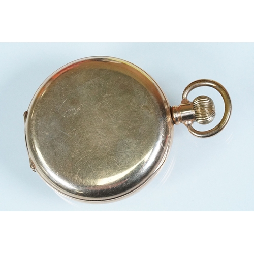 393A - Waltham USA gold plated pocket watch having a white enamelled face with arabic numerals to the chapt... 