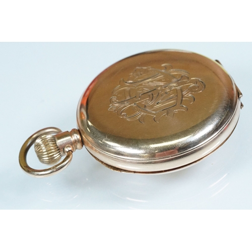 393A - Waltham USA gold plated pocket watch having a white enamelled face with arabic numerals to the chapt... 