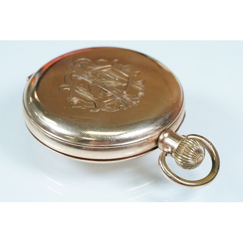 393A - Waltham USA gold plated pocket watch having a white enamelled face with arabic numerals to the chapt... 