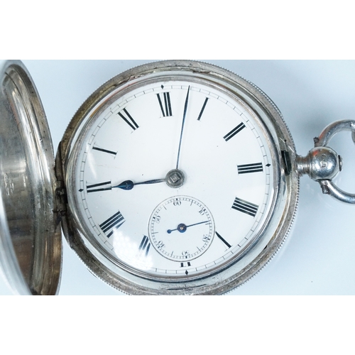 395 - 19th Century Silver hallmarked full hunter pocket watch having engine turned case with vacant armori... 