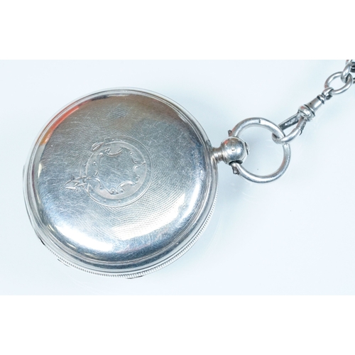 395 - 19th Century Silver hallmarked full hunter pocket watch having engine turned case with vacant armori... 