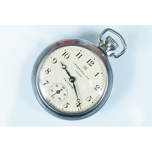 395A - Ingersoll Triumph open face pocket watch having arabic numerals to the chapter ring and subsidiary d... 