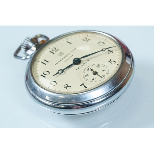 395A - Ingersoll Triumph open face pocket watch having arabic numerals to the chapter ring and subsidiary d... 