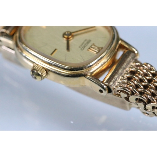 432 - Seiko Quartz 9ct gold wrist watch having a rectangular face with fine link bracelet strap. Hallmarke... 