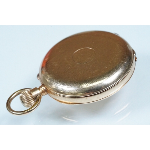 437 - 14ct gold full hunter fob watch having an engine turned case with white enamel dial, roman numerals ... 