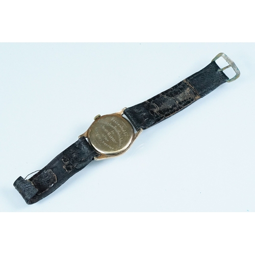 438 - Mid 20th Century Limit 9ct gold cased wrist watch having a round face with arabic numerals to the ch... 