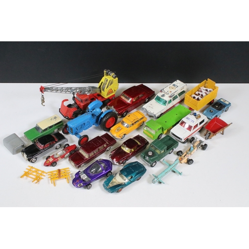 1255 - Around 20 Mid 20th C play worn diecast models to include Dinky, Crescent, Corgi etc featuring Mattel... 