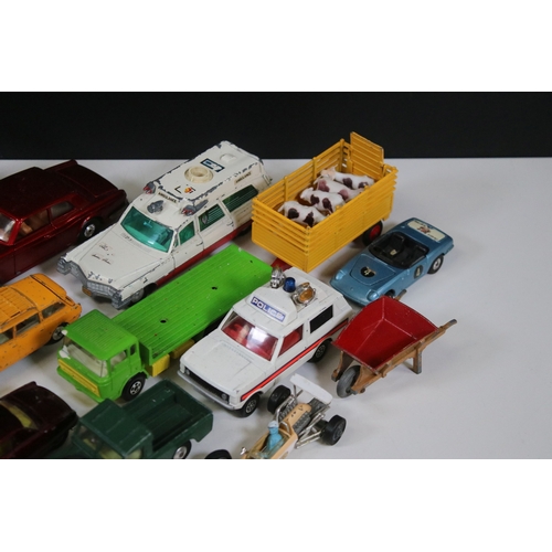 1255 - Around 20 Mid 20th C play worn diecast models to include Dinky, Crescent, Corgi etc featuring Mattel... 