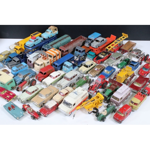 1291 - 60 Mid 20th C playworn diecast models to include Dinky, Corgi, Triang Spot On, Benbros, etc includin... 