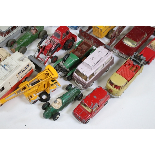1291 - 60 Mid 20th C playworn diecast models to include Dinky, Corgi, Triang Spot On, Benbros, etc includin... 