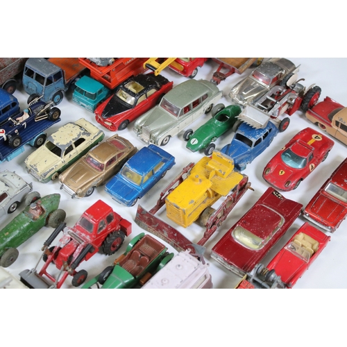 1291 - 60 Mid 20th C playworn diecast models to include Dinky, Corgi, Triang Spot On, Benbros, etc includin... 