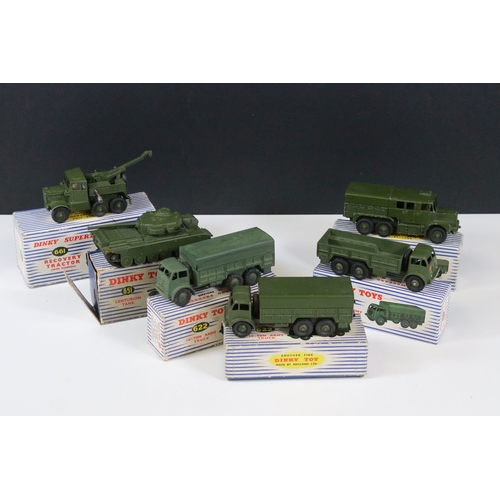 1306 - Six boxed Dinky military diecast models to include 661 Recovery Tractor with windows, 3 x 622 10 Ton... 