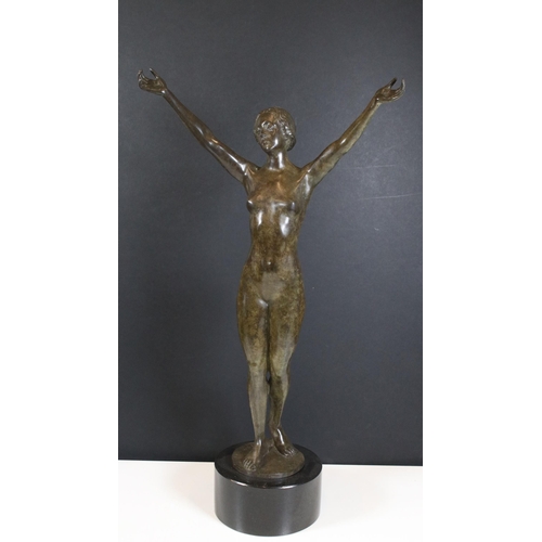 164 - Patinated bronze figure attributed to Paul Aichle (German 1859-1910) depicting a nude lady with arms... 
