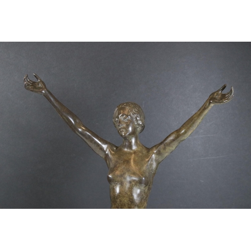 164 - Patinated bronze figure attributed to Paul Aichle (German 1859-1910) depicting a nude lady with arms... 