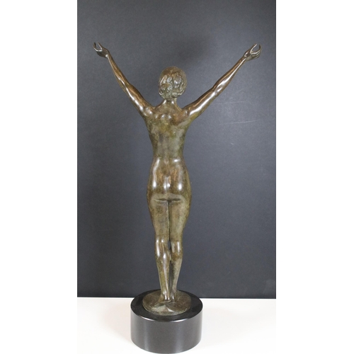 164 - Patinated bronze figure attributed to Paul Aichle (German 1859-1910) depicting a nude lady with arms... 