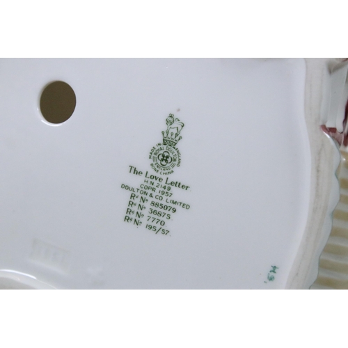 28 - Five ceramic lady figurines to include Royal Doulton HN2149 The Love Letter, Royal Worcester CW463 R... 