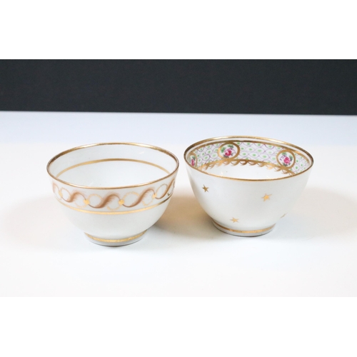 45 - Collection of New Hall ceramics to include gilt pattern coffee and tea set including 1 x teacup and ... 