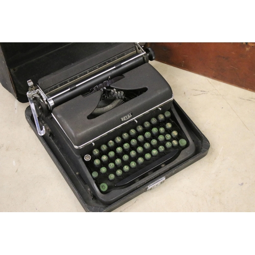 431 - Leather travelling suitcase with initials E.N.T. to top, together with a Royal portable model c type... 