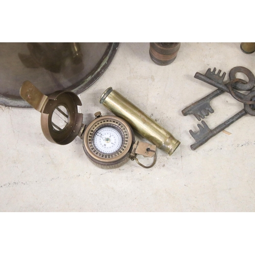 437 - Collection of WWI shell cases and shell cartridges together with a MKIII 1941 TG.Co.Ltd London Compa... 