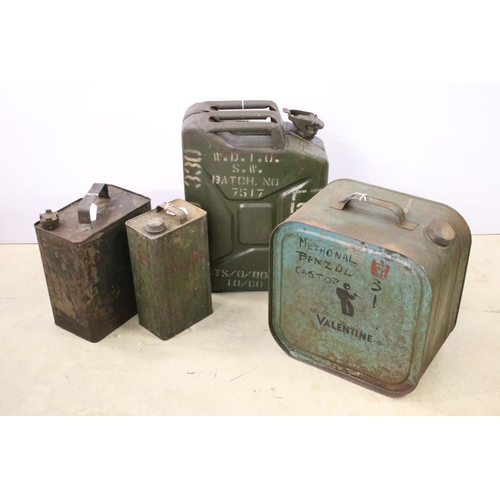 439 - Group of four oil cans including one military example, a Shellmex 1943 can, Valentine and another. L... 