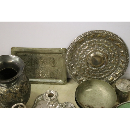 448 - Collection of mixed metalware to include brass ashtray with deer in foliage decoration, Art Nouveau ... 