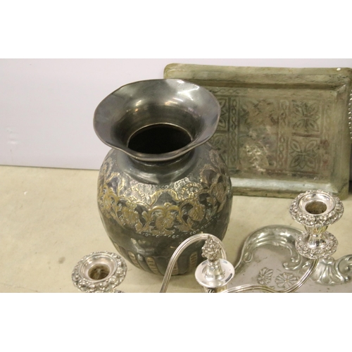 448 - Collection of mixed metalware to include brass ashtray with deer in foliage decoration, Art Nouveau ... 