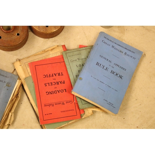 452 - Collection of Great Western Railway related items to include 2 x antique stoneware GWR inkwells, Bew... 