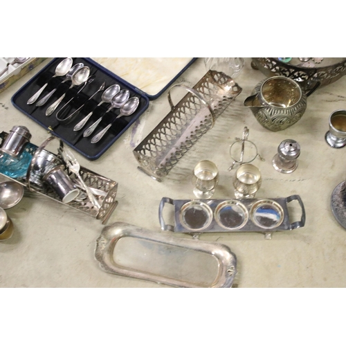 459 - Collection of mixed silver plate and metalware items to include dinner plate coasters, cased EPNS te... 