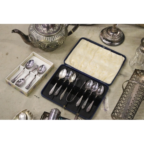459 - Collection of mixed silver plate and metalware items to include dinner plate coasters, cased EPNS te... 
