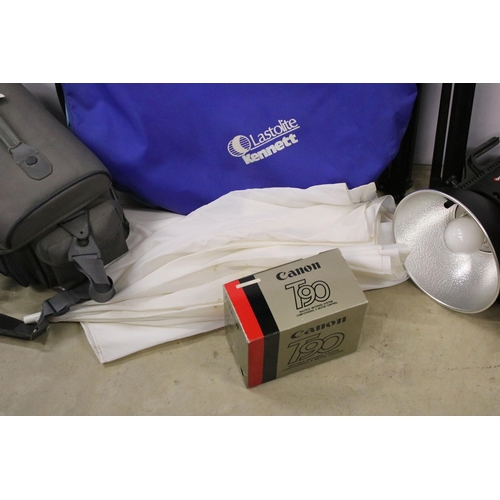 460 - Collection of photographic equipment featuring Cannon T90 fitted with 50mm f/1.8 lens & 2 x Courtney... 