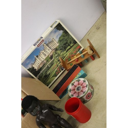 473 - Collection of mixed toys to include rose bud dolls, dominoes, bricks, Waddingtons lexicon, abacus, e... 