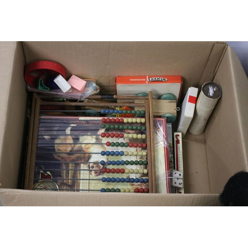 473 - Collection of mixed toys to include rose bud dolls, dominoes, bricks, Waddingtons lexicon, abacus, e... 
