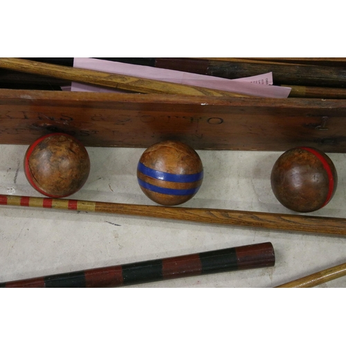 475 - 19th Century Parkins & Grotto croquet set for eight people consisting of 8 mallets each stamped 'Reg... 