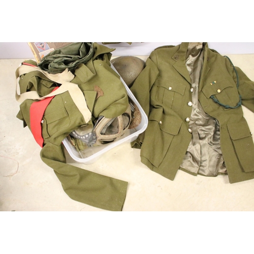 476 - Collection of militaria to include a no. 2 dress uniform, helmet, baby's gas mask.