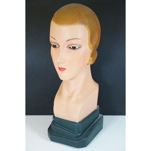 127 - Art Deco Plaster Shop Display Model of a Female Head and Shoulders With Glass Eyes, originally from ... 