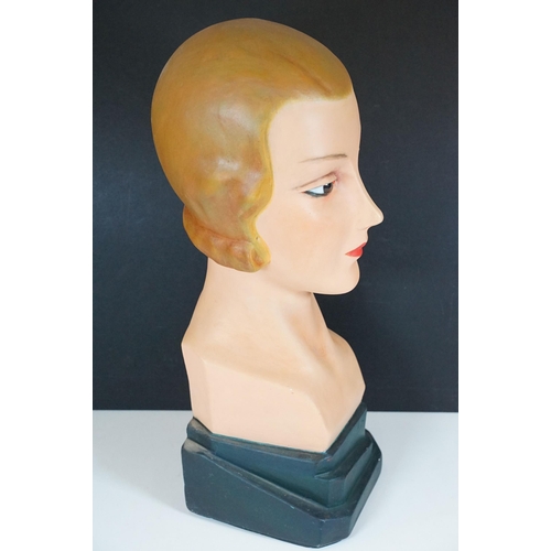 127 - Art Deco Plaster Shop Display Model of a Female Head and Shoulders With Glass Eyes, originally from ... 