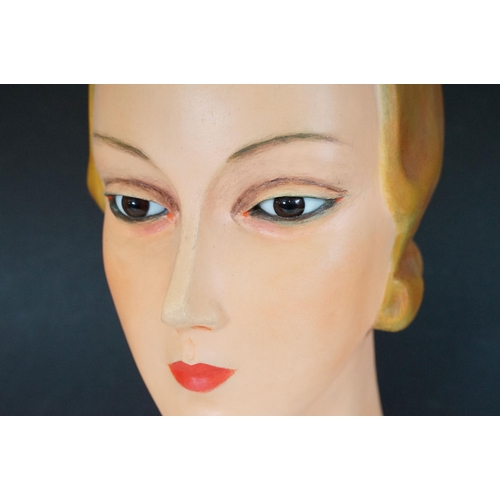 127 - Art Deco Plaster Shop Display Model of a Female Head and Shoulders With Glass Eyes, originally from ... 
