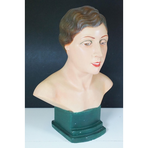 128 - Art Deco Plaster Shop Display Model of a Female Head and Shoulders, originally from a milliner's sho... 