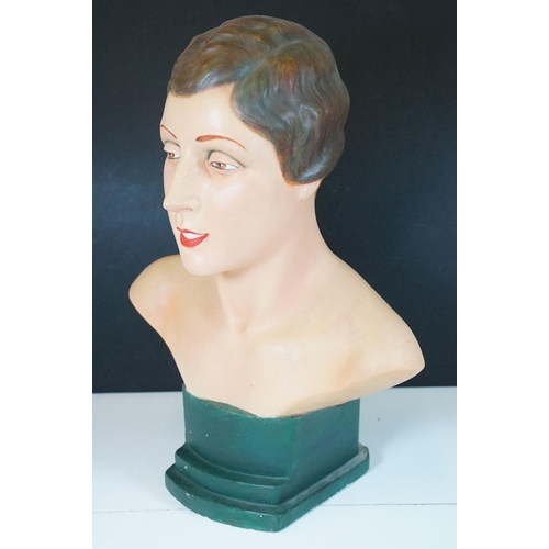 128 - Art Deco Plaster Shop Display Model of a Female Head and Shoulders, originally from a milliner's sho... 