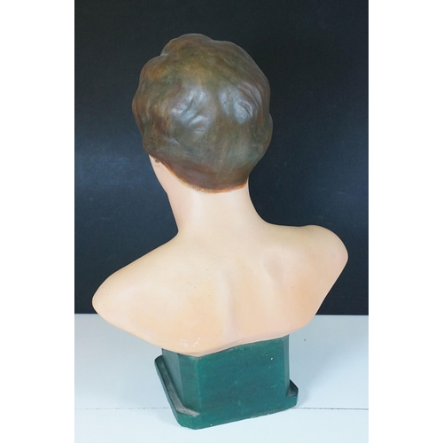 128 - Art Deco Plaster Shop Display Model of a Female Head and Shoulders, originally from a milliner's sho... 