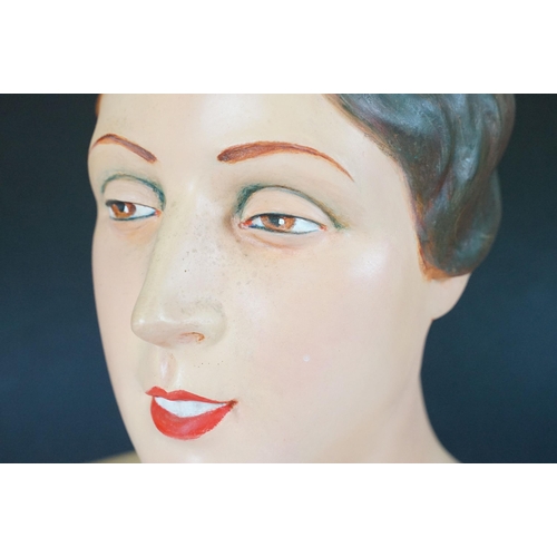 128 - Art Deco Plaster Shop Display Model of a Female Head and Shoulders, originally from a milliner's sho... 