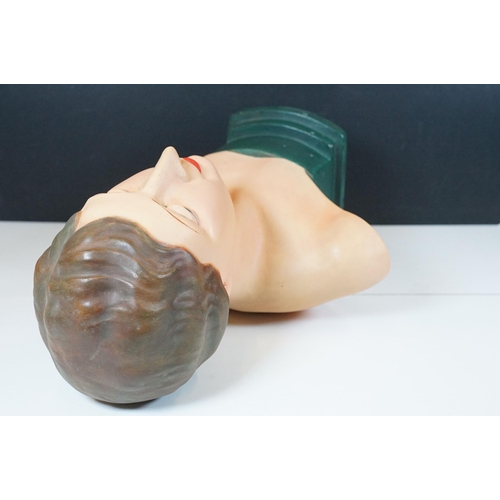 128 - Art Deco Plaster Shop Display Model of a Female Head and Shoulders, originally from a milliner's sho... 