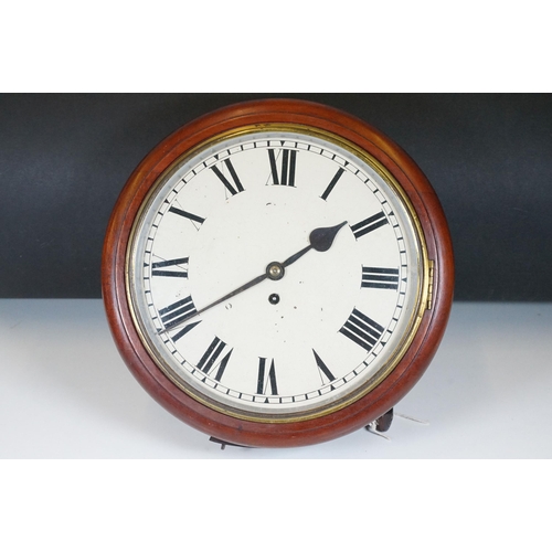 131 - Late 19th Century mahogany cased single train fusee wall clock, with white enamel dial and Roman Num... 